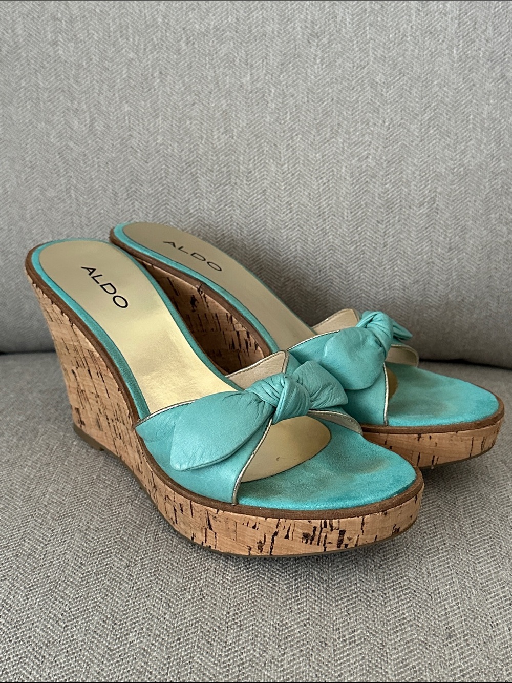 ALDO Turquoise Knot-Front Wedge Sandal Heels